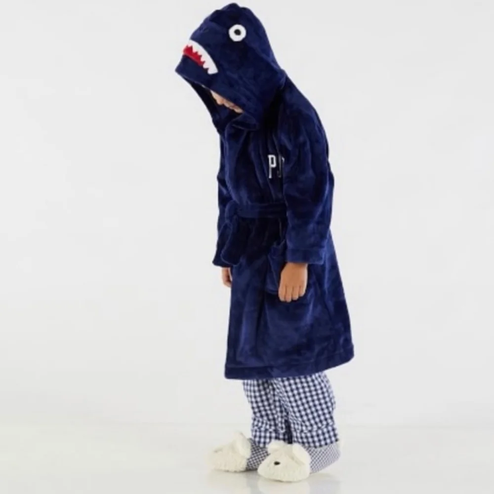 Pottery Barn Kids Shark Plush Hooded Bathrobe Boys Small 4-6